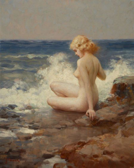 JOSEPH TOMANEK (American, 1889-1974) Nude on the Shore : JOSEPH TOMANEK (American, 1889-1974)Nude on the ShoreOil on board1