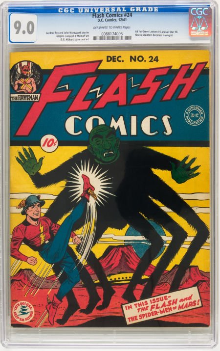 Flash Comics #24 (DC, 1941) CGC VF/NM 9.0 Off-wh: Flash Comics #24 (DC, 1941) CGC VF/NM 9.0 Off-white to white pages. E. E. Hibbard's "The
