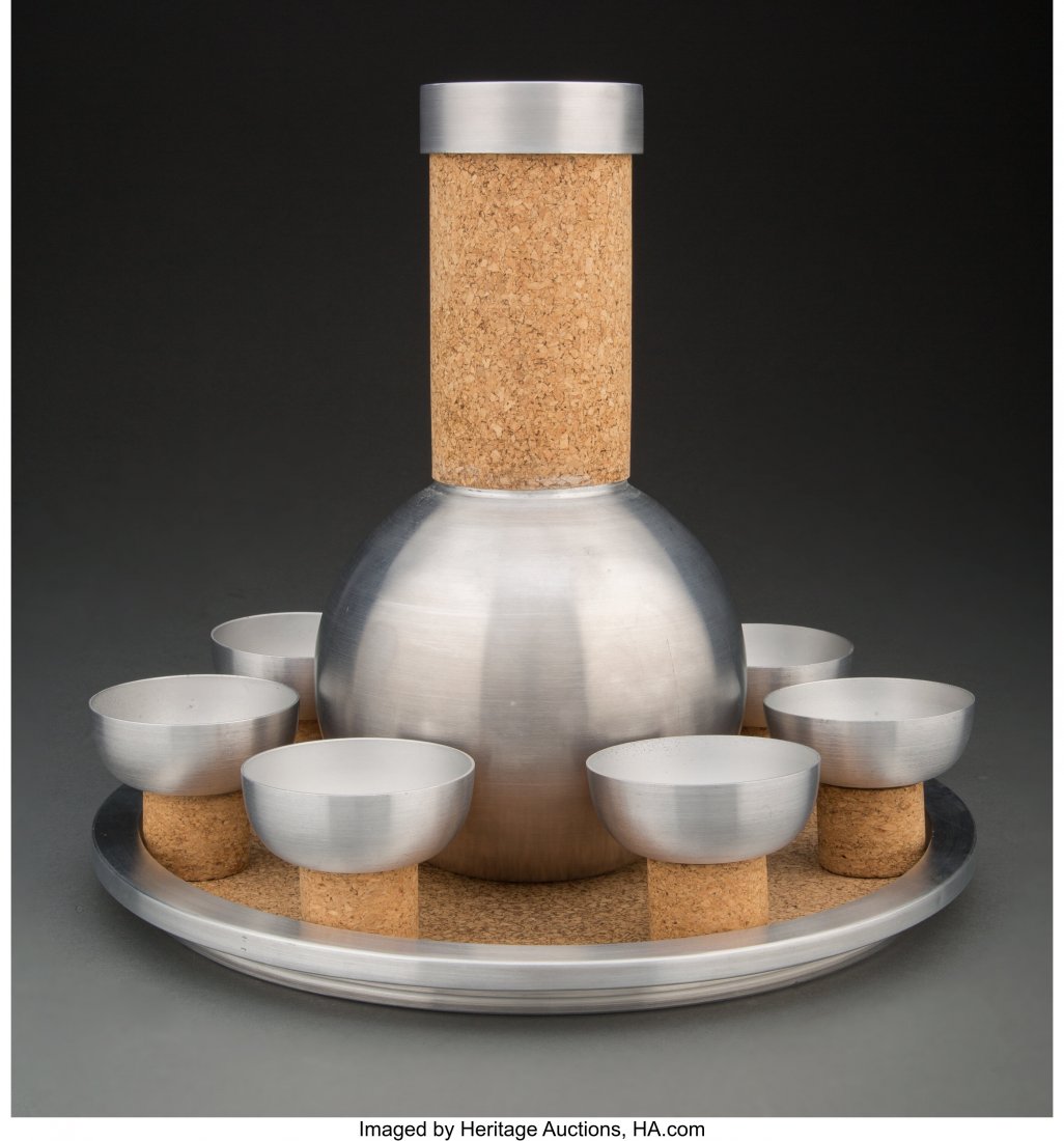 Russel Wright (American, 1904-1976) The Hour Coc: Russel Wright (American, 1904-1976) The Hour Cocktail Set (Model No.326), 1930, Russel Wright, Inc. Spun aluminum, cork 11 x 6-1/2 inches (27.9 x 16.5 cm) (tallest, shaker) Impressed RUSSEL WRIGHT The