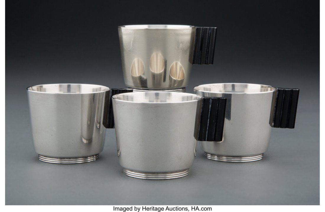 Lurelle Van Arsdale Guild (American, 1898-1985): Lurelle Van Arsdale Guild (American, 1898-1985) Four Cups Silver-plated metal, enameled metal 2-3/8 x 3-1/2 x 2-7/8 inches (5.9 x 8.9 x 7.3 cm) Impressed Lurelle Guild, INTERNATIONAL GIFTWARE, 5848 HI