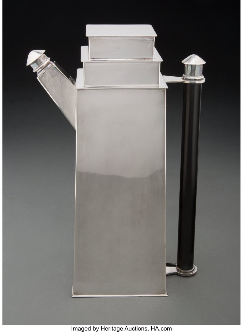 Louis W. Rice (American, 1872-1933) Rare Skyscra: Louis W. Rice (American, 1872-1933) Rare Skyscraper Cocktail Shaker from the Apollo Studios Line, circa 1928, Bernard Rice's Sons, Inc. Nickel silver-plated metal 11-1/8 x 7 x 4-1/8 inches (28.3 x 17.