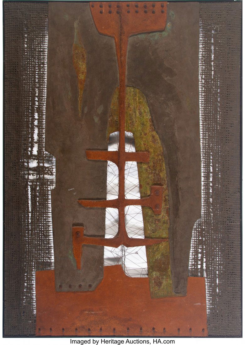 Salvador Soria (Spanish, 1915-2010) Integración: Salvador Soria (Spanish, 1915-2010) Integración Sensitiva, 1962 Bronze, iron 67 x 48 inches (170.2 x 121.9 cm) Frame inscribed S. Soria-1962. Integración sensitiva- 170 x 120 to verso Pr