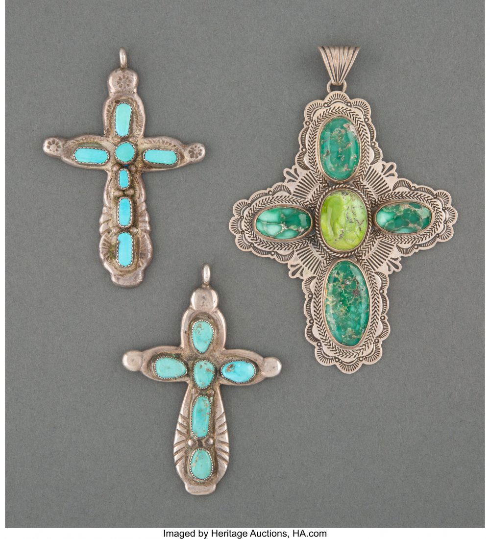 Three Southwest Cross Pendants  one stamped C. I (1 of 2)