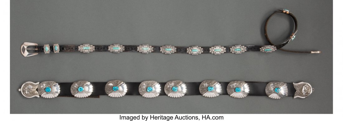 Two Navajo Concho Belts  one stamped M J, Sterli (1 of 1)