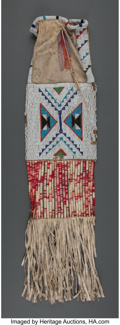 A Sioux Beaded Hide Tobacco Bag  c. 1910  hide, (1 of 2)