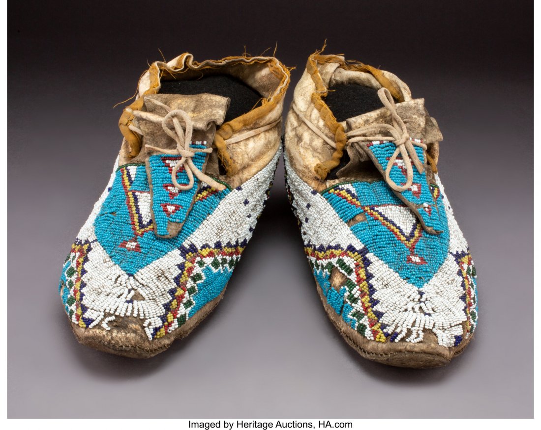 A Pair of Sioux Beaded Hide Moccasins  c. 1890 (1 of 3)