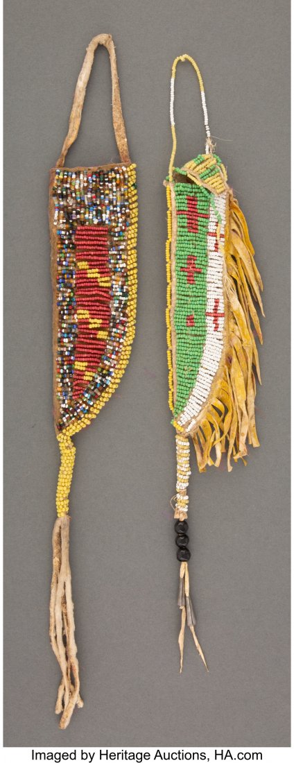 Two Sioux Beaded Hide Knife Sheaths  Lengths: 6 (1 of 3)
