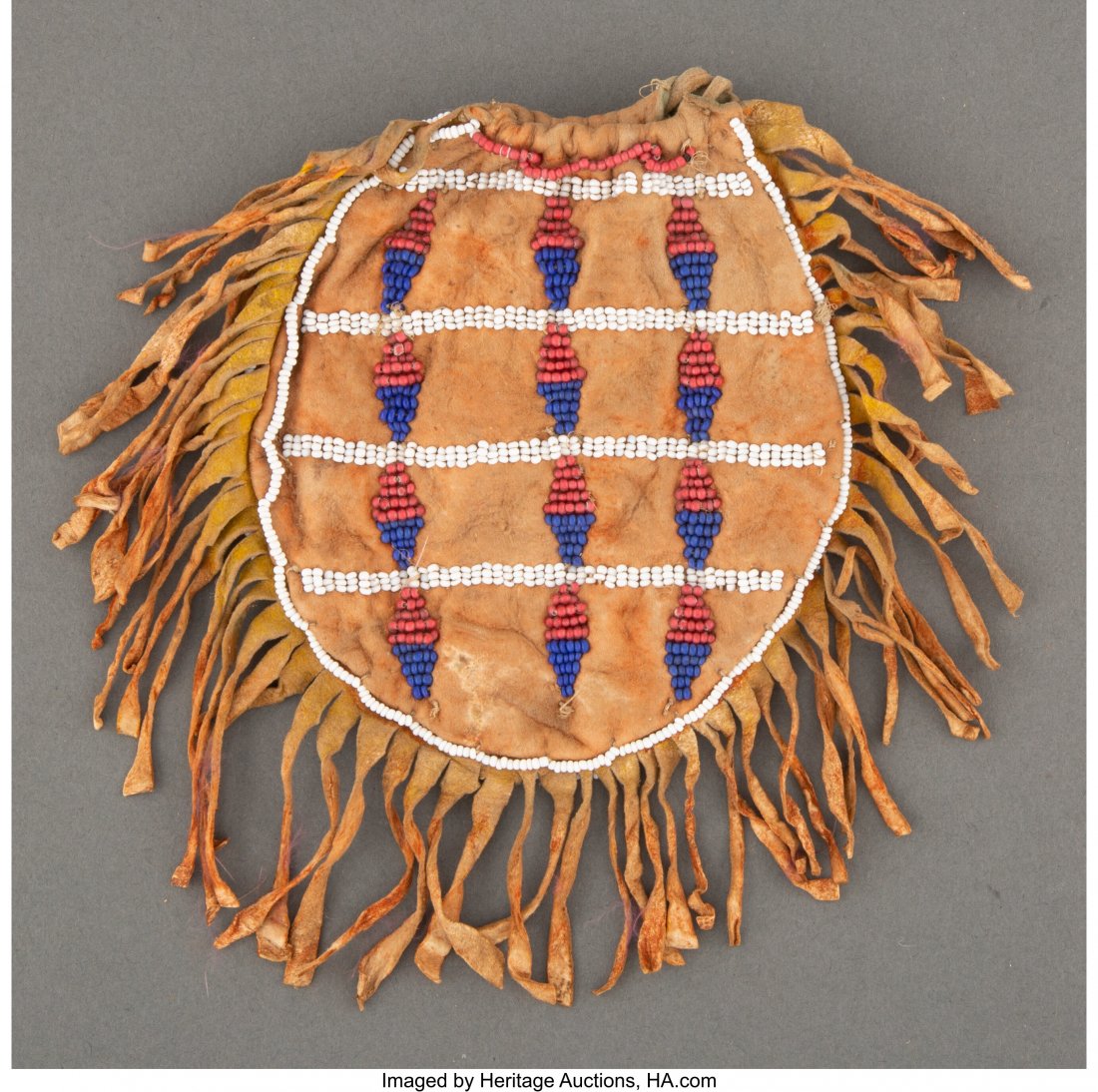A Sioux Beaded Hide Drawstring Pouch  Length: 4 (1 of 2)