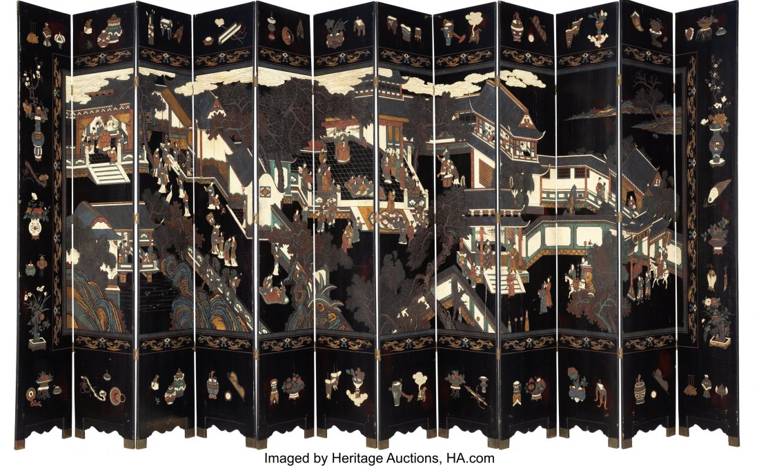 Chinese Coromandel Lacquered Screen, 20th centur: Chinese Coromandel Lacquered Screen, 20th century 108 x 234 x 0-3/4 inches (274.3 x 594.4 x 1.9 cm) Purchase Information: Arthur Court, 1970 Property from The Neiman Marcus Collection The large 12-pan