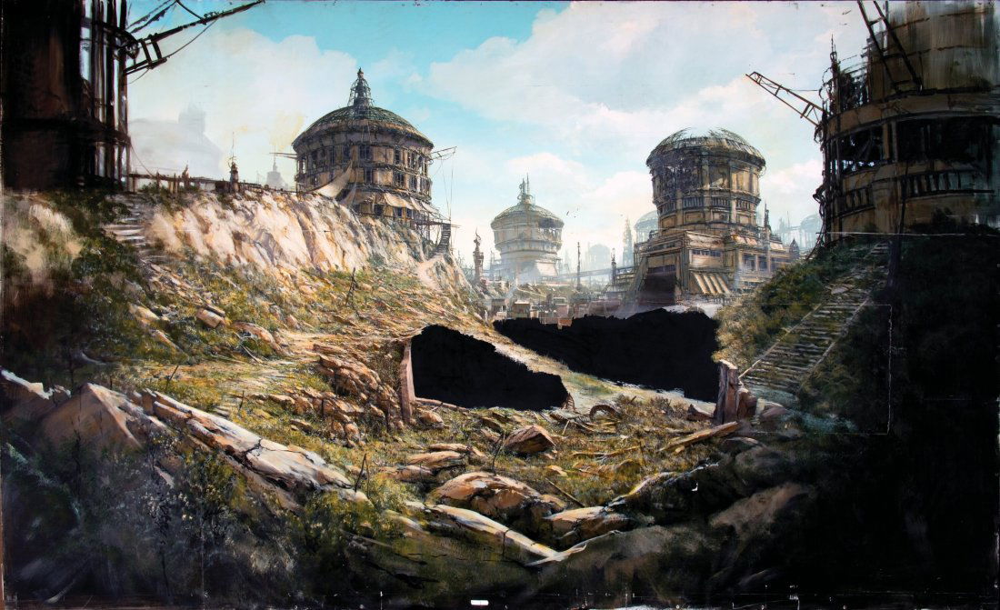 Star Trek: Deep Space Nine Matte Painting of Tep: Star Trek: Deep Space Nine Matte Painting of Teplan Homeworld For Episode "The Quickening" (Paramount TV, 1993-1999). Matte painting accomplished in mixed media on 120" x 72". Masonite flush with pine