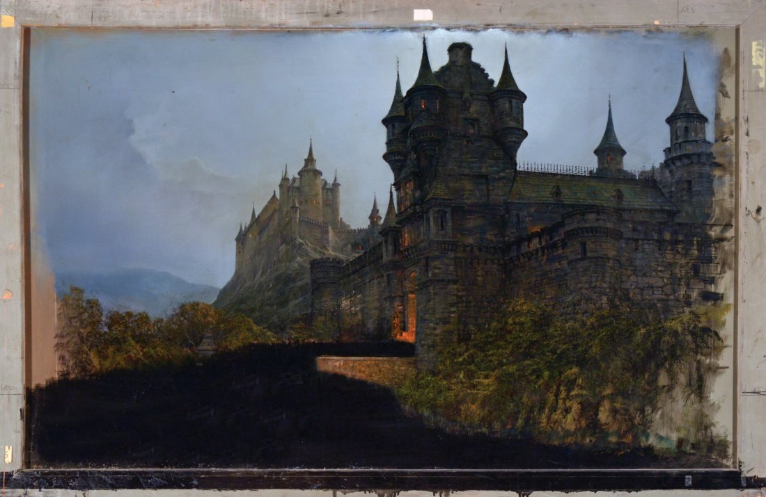 History of the World: Part I Matte Painting of t: History of the World: Part I Matte Painting of the Spanish Inquisition (TCF, 1981). Matte painting accomplished in mixed media on 64" x 42" glass in pine frame. Painted by Syd Dutton. "The year was 14