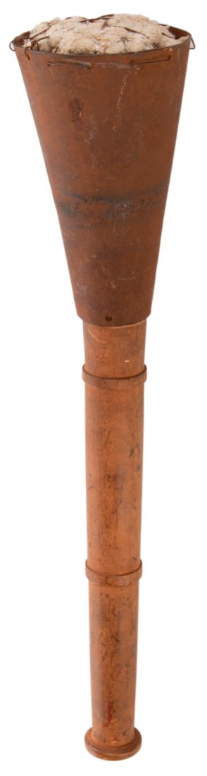 King Kong "Skull Island" Torch Prop (RKO, 1933).: King Kong "Skull Island" Torch Prop (RKO, 1933). Vintage original prop torch constructed of lathed wooden handle, iron cone at top filled with fabric wired into the cone to represent ash, or to douse 