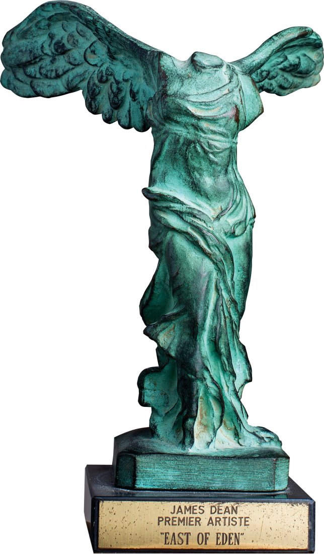 James Dean "Premier Artist" Award Statuette for: James Dean "Premier Artist" Award Statuette for East of Eden (Warner Bros., 1955). Vintage original 3" x 8" bronze statuette modeled after the marble Hellenistic sculpture of Nike titled, "Winged Vict
