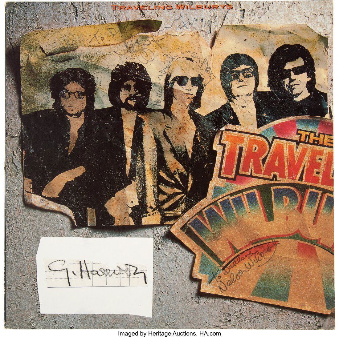 Traveling Wilburys Vol. 1 Vinyl LP Signed and In: Traveling Wilburys Vol. 1 Vinyl LP Signed and Inscribed by Jeff Lynne, Tom Petty, and "Nelson Wilbury" With Separate George Harrison Signature and Album Press Kit. A nice little collection from the su