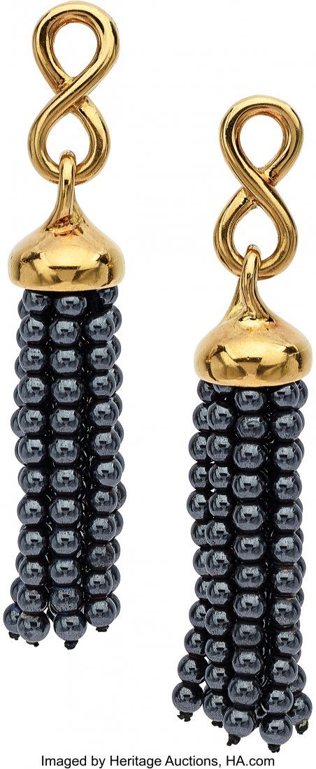 Angela Cummings Hematite, Gold Earrings  Stones (1 of 1)