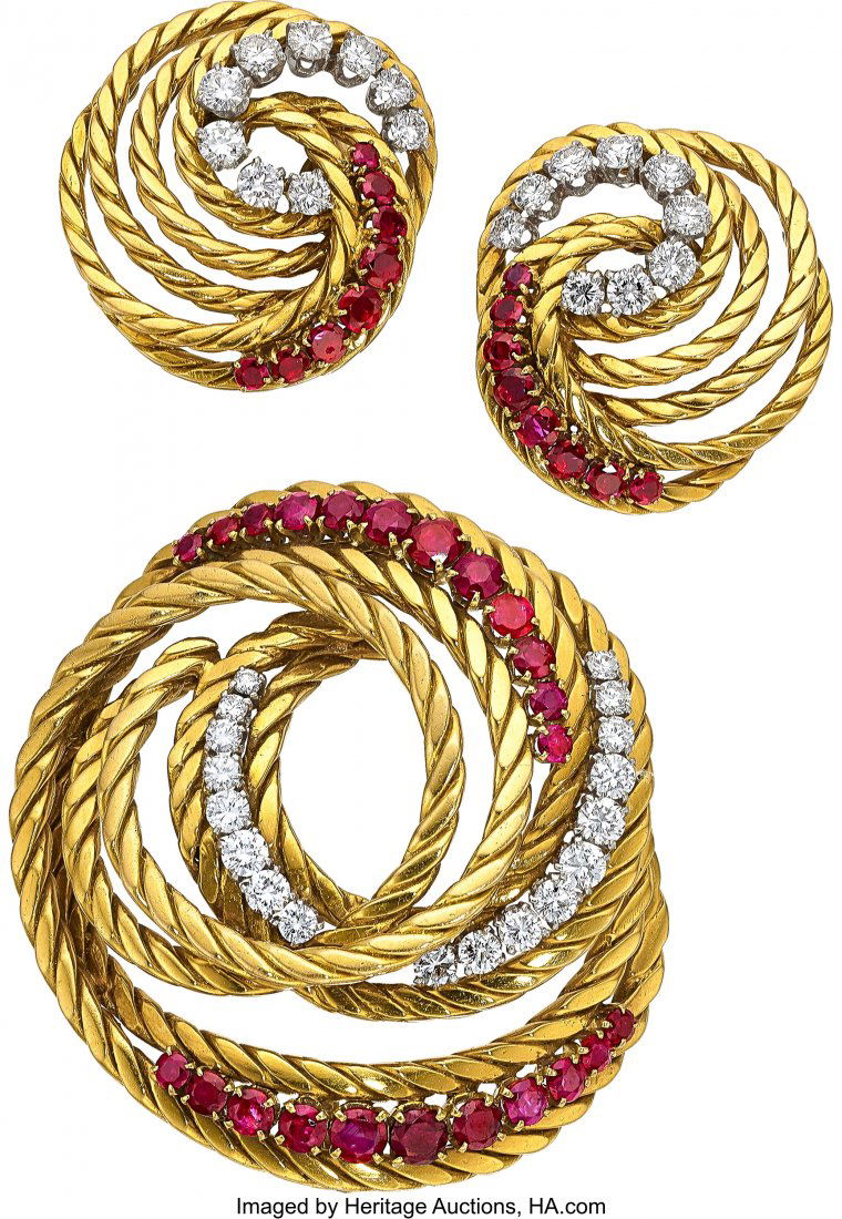 Regner Diamond, Ruby, Gold Jewelry Suite, French (1 of 2)