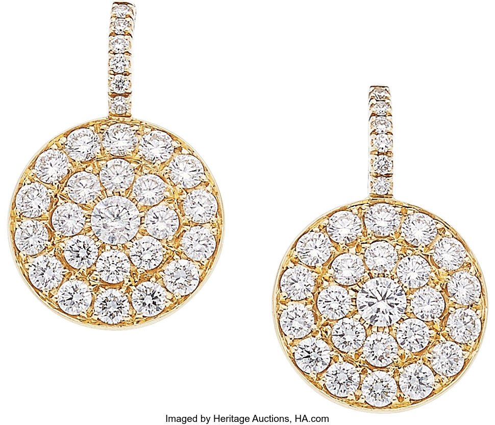 Crivelli Diamond, Gold Earrings Stones: Full-c: Crivelli Diamond, Gold Earrings Stones: Full-cut diamonds weighing a total of approximately 2.70 carats Metal: 18k gold Marked: Crivelli Gross Weight: 5.43 grams Dimensions: 7/8 inch x 5/8 inch *Note: