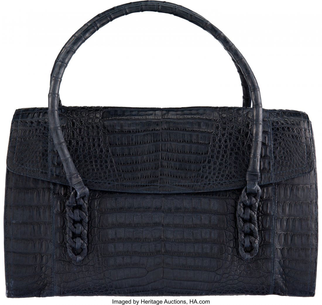 Nancy Gonzalez Navy Crocodile Top Handle Bag Con (1 of 2)