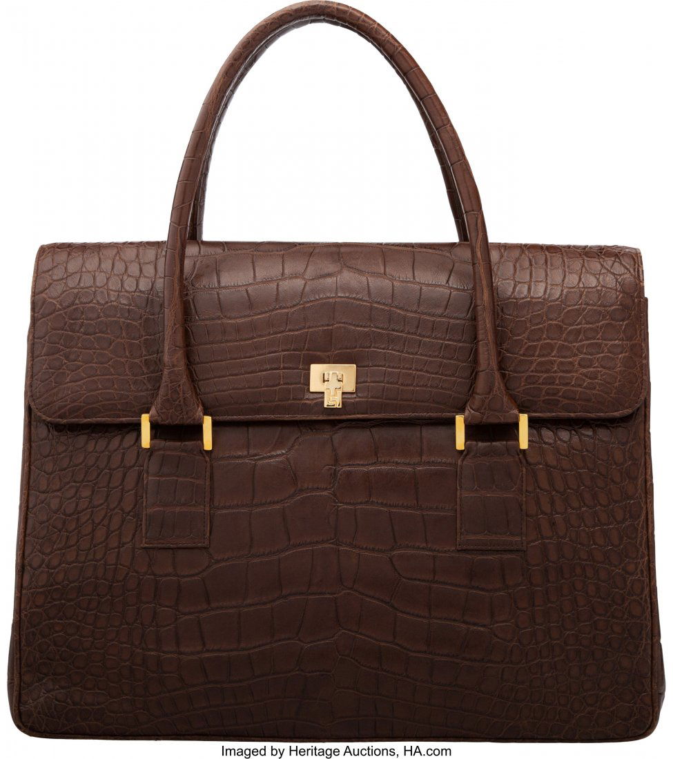 Lambertson Truex Brown Crocodile Satchel Bag Con (1 of 2)