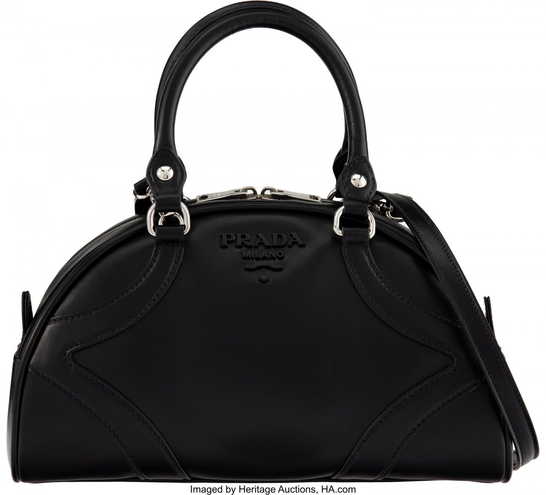 Prada Black Soft Calfskin Leather Bowler Bag Con (1 of 2)
