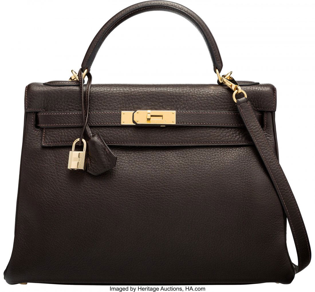 Hermès 32cm Chocolate Togo Leather Retourne Kel (1 of 2)