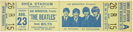 The Beatles Unused Shea Stadium 1966 Concert Tic: The Beatles Unused Shea Stadium 1966 Concert Ticket. An unused ticket for their August 23