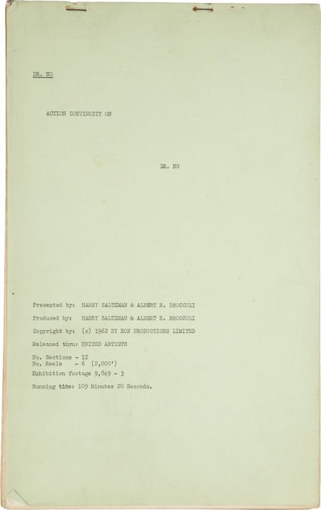 Dr. No Continuity Script.: Dr. No Continuity Script. A 55-page cutting continuity script