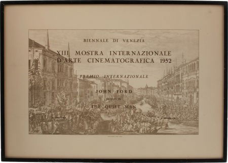 John Ford's 1952 Venice Film Festival Award Cert: John Ford's 1952 Venice Film Festival Award Certificate. A framed 27.75" x 19.75" Interna