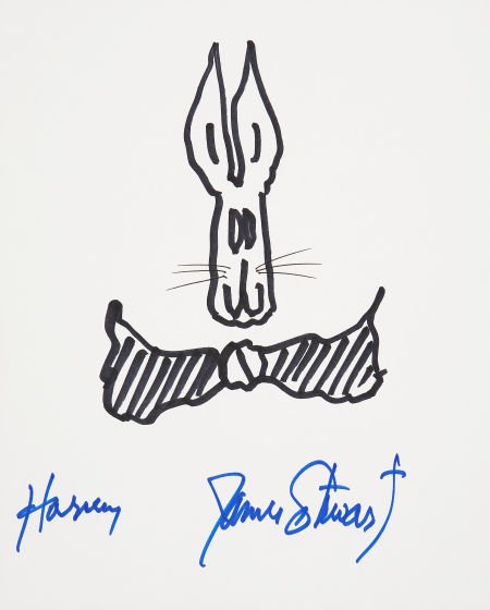 James Stewart Autographed Harvey Sketch.: James Stewart Autographed Harvey Sketch. One o