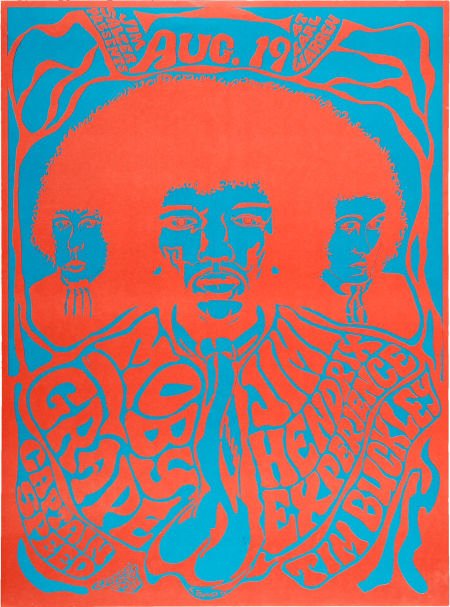 Jimi Hendrix Experience/Moby Grape Earl Warren C: Jimi Hendrix Experience/Moby Grape Earl Warren Concert Poster (Jim Salazar, 1967) 17.25" x 23.25".