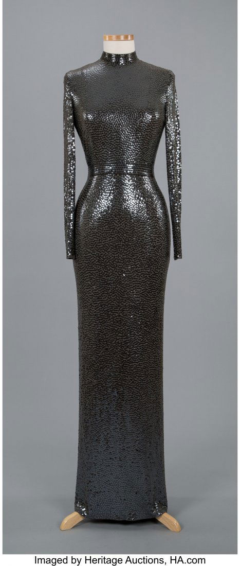 A Norman Norell Gray Silk Chiffon Sequined Gown (1 of 1)