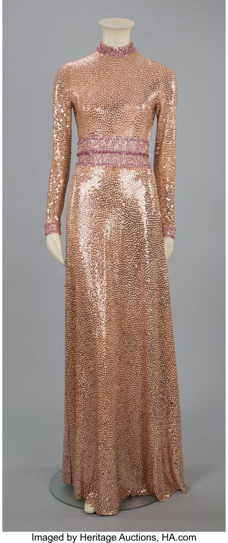 A Norman Norell Pink Silk Chiffon Sequined Gown (1 of 2)
