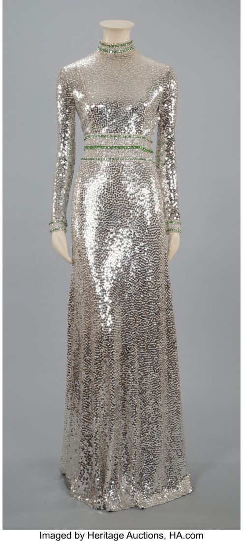 A Norman Norell Silver Silk Chiffon Sequined Gow (1 of 2)