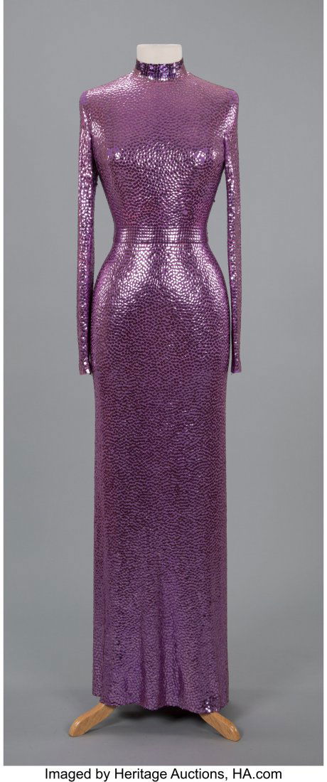 A Norman Norell Purple Silk Chiffon Sequined Gow (1 of 2)