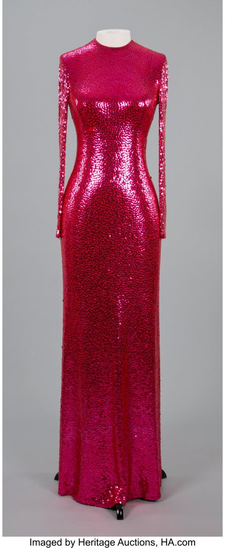 A Norman Norell Fuchsia Silk Chiffon Sequined Go (1 of 2)