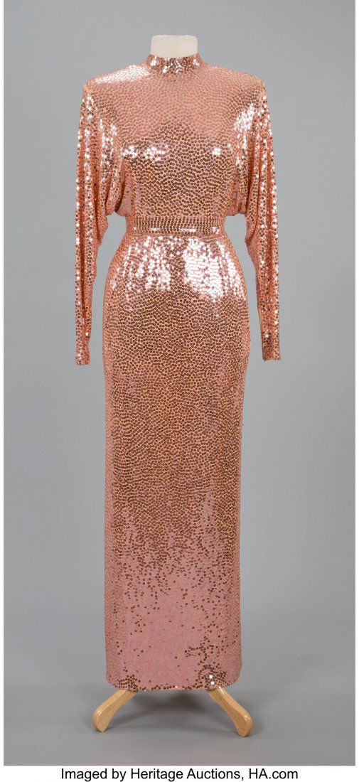 A Norman Norell Pink Knit Sequined Gown Accompan (1 of 3)