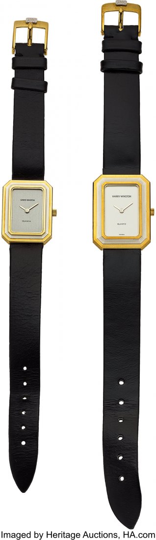 Two Harry Winston Gold and Black Leather Watches (1 of 2)