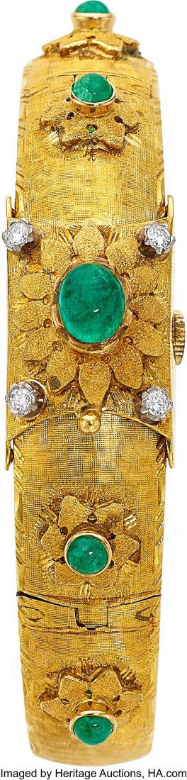 An Emerald, Diamond, and Gold Watch Bracelet  St (1 of 3)