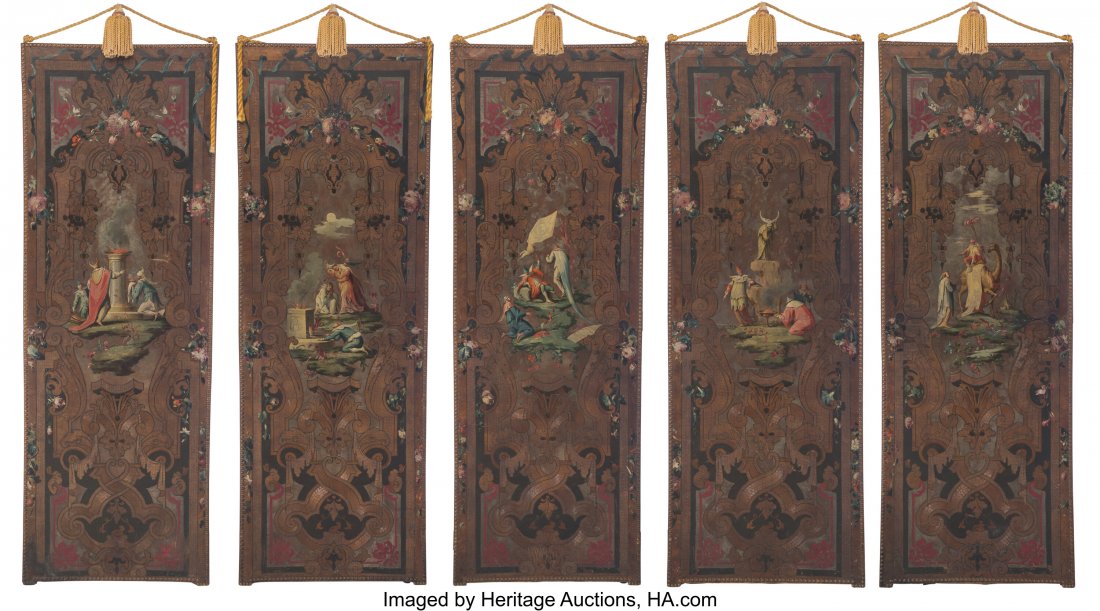 A Group of Five Stamped and Painted Cuir de Cord (1 of 10)