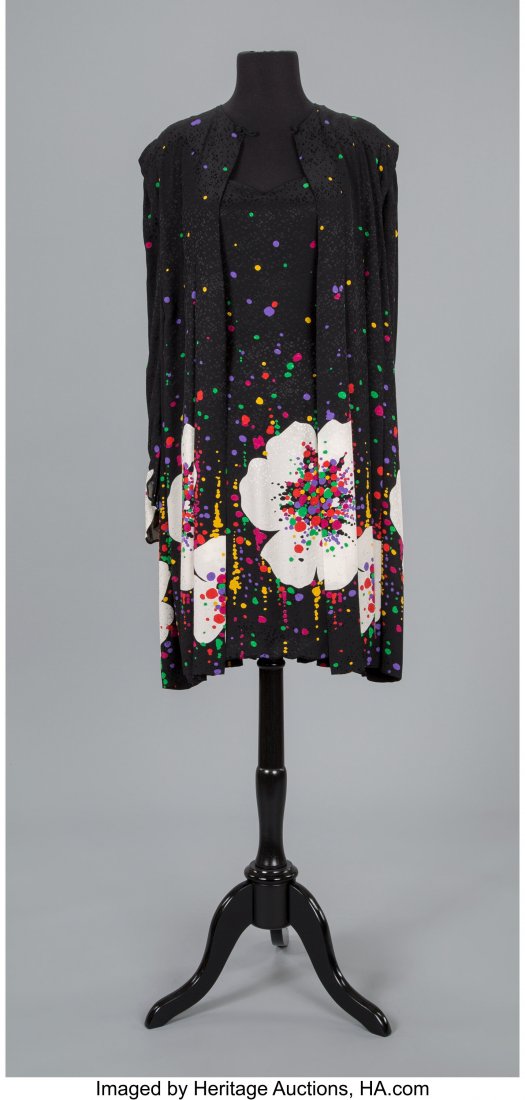 A Pauline Trigere Black Multi-Print Silk Two-Pie (1 of 2)