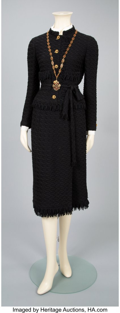 A Coco Chanel Two-Piece Black Wool Suit with Nec (1 of 4)