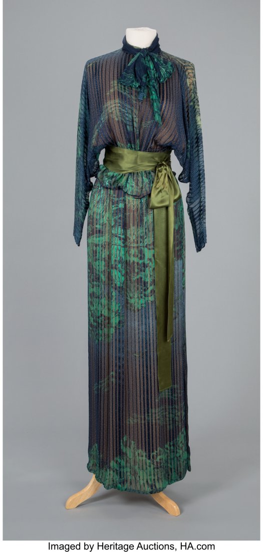 A Pauline Trigere Green and Blue Chiffon Gown La (1 of 2)