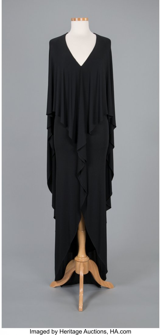 A Halston Black Silk Crepe Gown Label: HALSTON S (1 of 2)