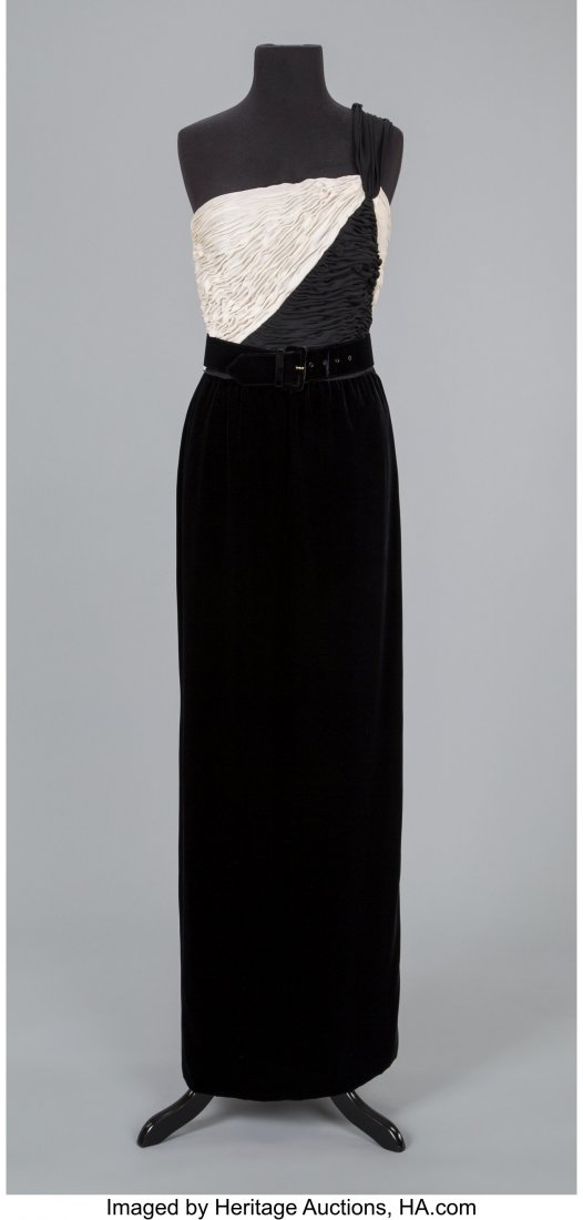 A Valentino White Ruched Chiffon Black Velvet Go (1 of 2)