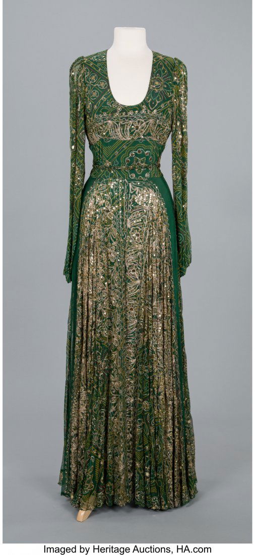 A Thed Parker Printed Green Sequined Chiffon Gow (1 of 3)