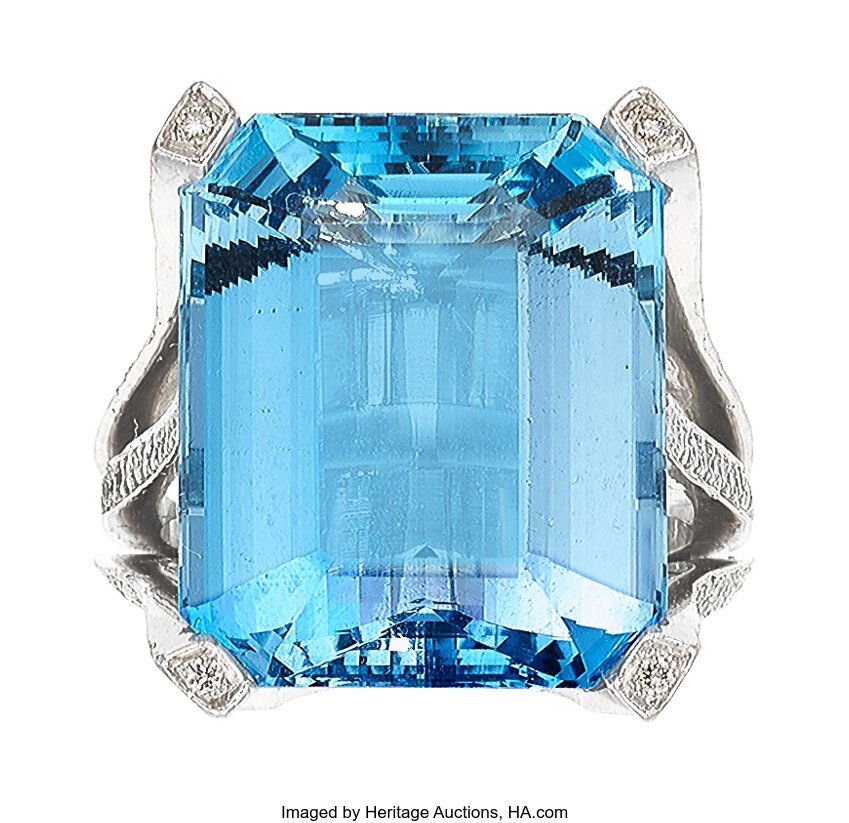 Hubert Aquamarine, Diamond, Platinum Ring  Stone (1 of 3)