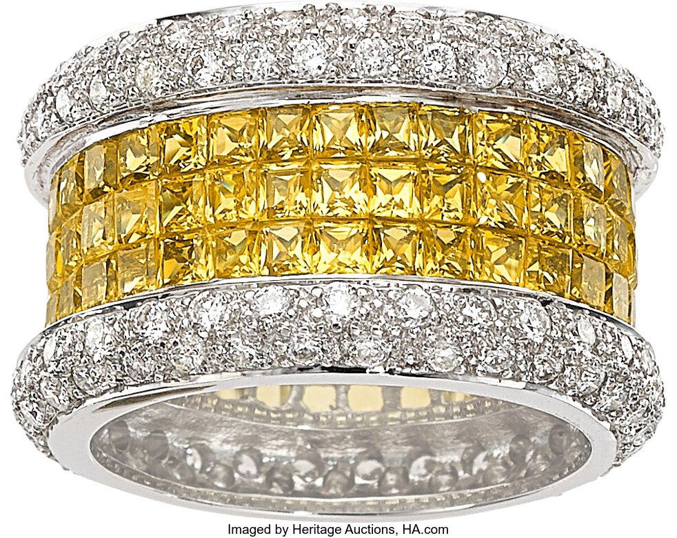 Yellow Sapphire, Diamond, White Gold Eternity Ba (1 of 1)