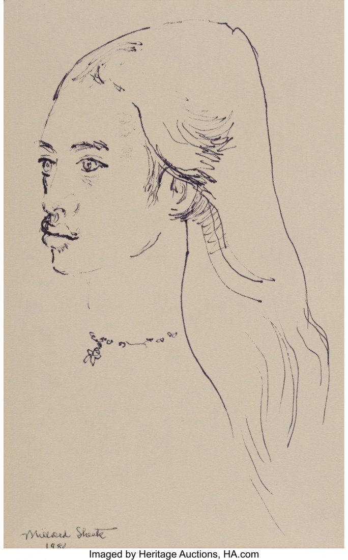 Millard Sheets (American, 1907-1989) Tahitian He: Millard Sheets (American, 1907-1989) Tahitian Head, 1980 Ink on paper 6-5/8 x 4-1/8 inches (16.8 x 10.5 cm) (sight) Signed and dated lower left: Millard Sheets / 1980 HID03101062020 © 2020 Herita