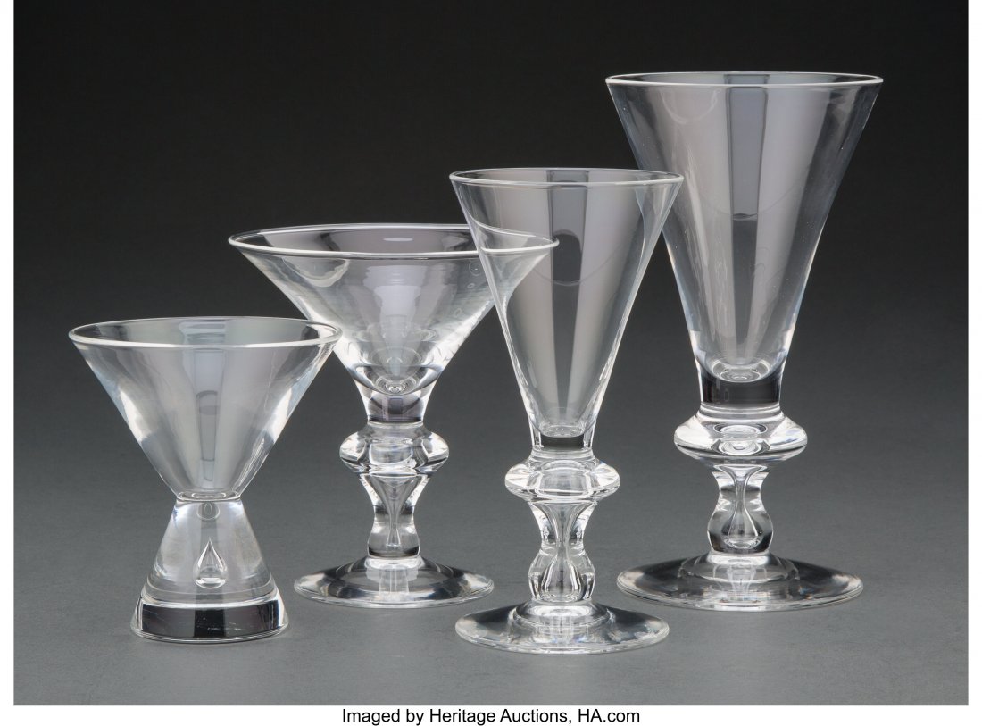 A Twenty-Four Piece Steuben Teardrop Pattern Gla: A Twenty-Four Piece Steuben Teardrop Pattern Glassware Service Marks: Steuben 7 x 3-5/8 x 3-5/8 inches (17.8 x 9.2 x 9.2 cm) (tallest, water goblet) Property from the Collection of Steve Lawrence and