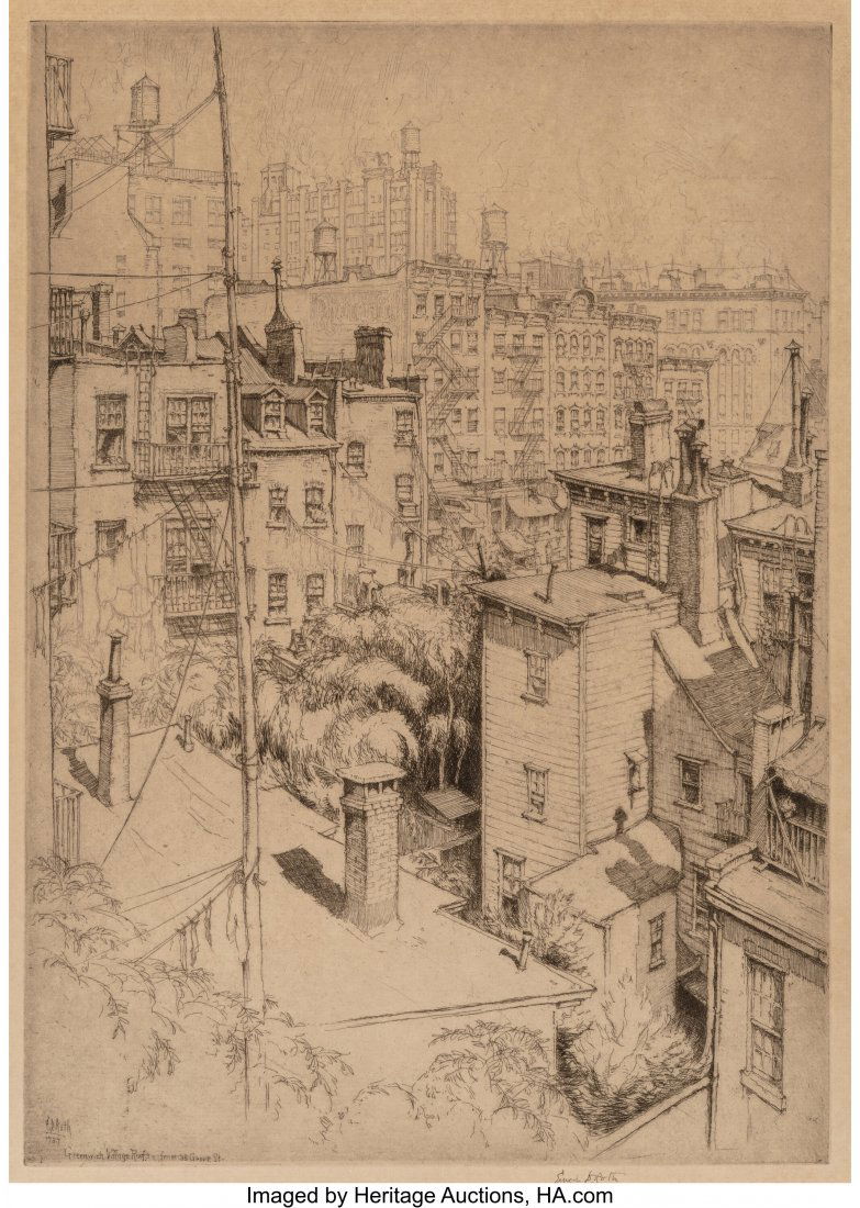 Ernest David Roth (German/American, 1879-1964) G: Ernest David Roth (German/American, 1879-1964) Greenwich Village Roofs from 38 Grove Street, circa 1937 Etching on paper 13-7/8 x 9-7/8 inches (35.2 x 25.1 cm) (image) Signed in pencil along lower edg